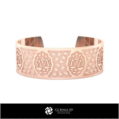 Pulsera 3D Signo Libra para Mujer, Joyería CAD 3D, Pulseras CAD 3D, Pulseras 3D, Brazalete 3D, Pulseras Zodiacales 3D
