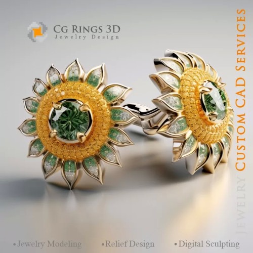 Boutons Manchette Tournesol - Bijoux 3D CAO