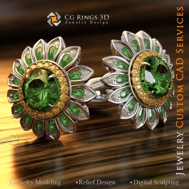 Sunflower Cufflinks - Jewelry 3D CAD