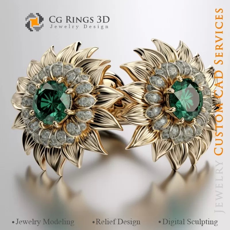 Sonnenblumen-Manschettenknöpfe - Schmuck 3D CAD