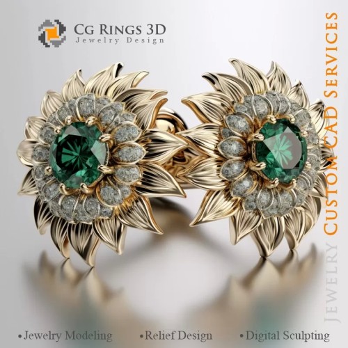 Gemelos Girasol - Diseño 3D CAD de Joyería