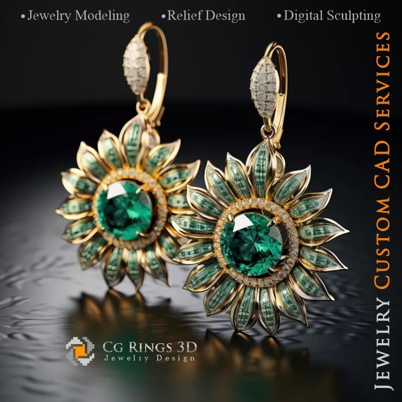 Orecchini Girasole - CAD Gioielli 3D