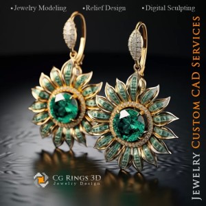 Sunflower Earrings - Jewelry 3D CAD 2