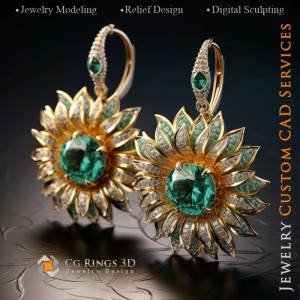 Sunflower Earrings - Jewelry 3D CAD 2