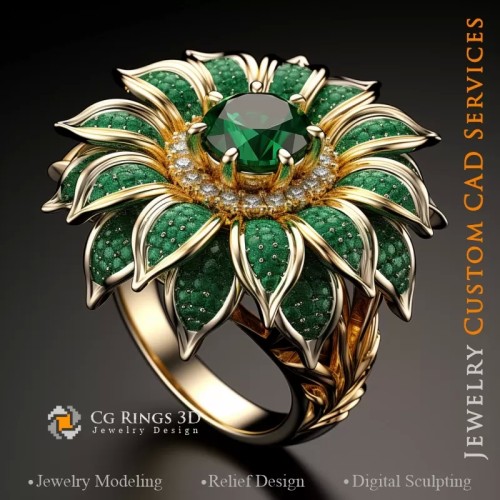 Anillo Girasol - CAD 3D de Joyería