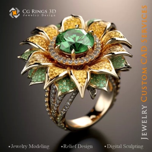 Sunflower Ring - Jewelry 3D CAD