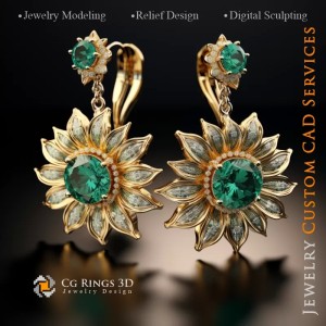 Sunflower Earrings - Jewelry 3D CAD 2