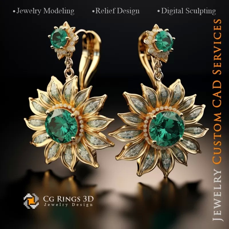 Sunflower Earrings - Jewelry 3D CAD