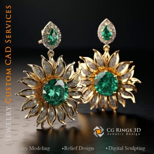Boucles d'oreilles Tournesol - Joaillerie 3D CAO
