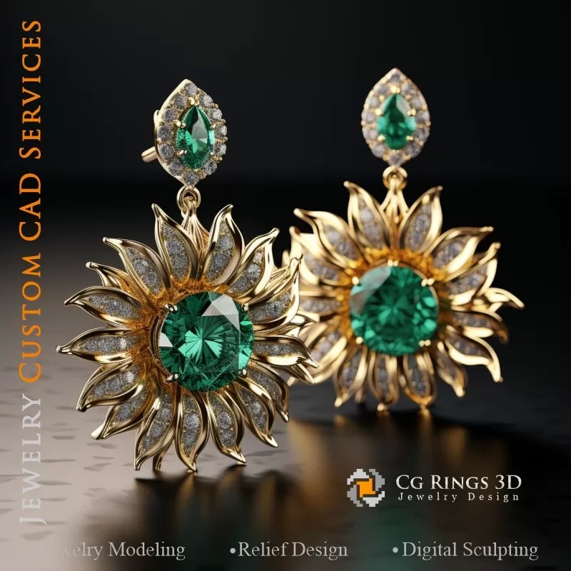 Sunflower Earrings - Jewelry 3D CAD