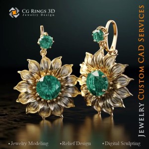 Pendientes de Girasol - CAD 3D de Joyería 2