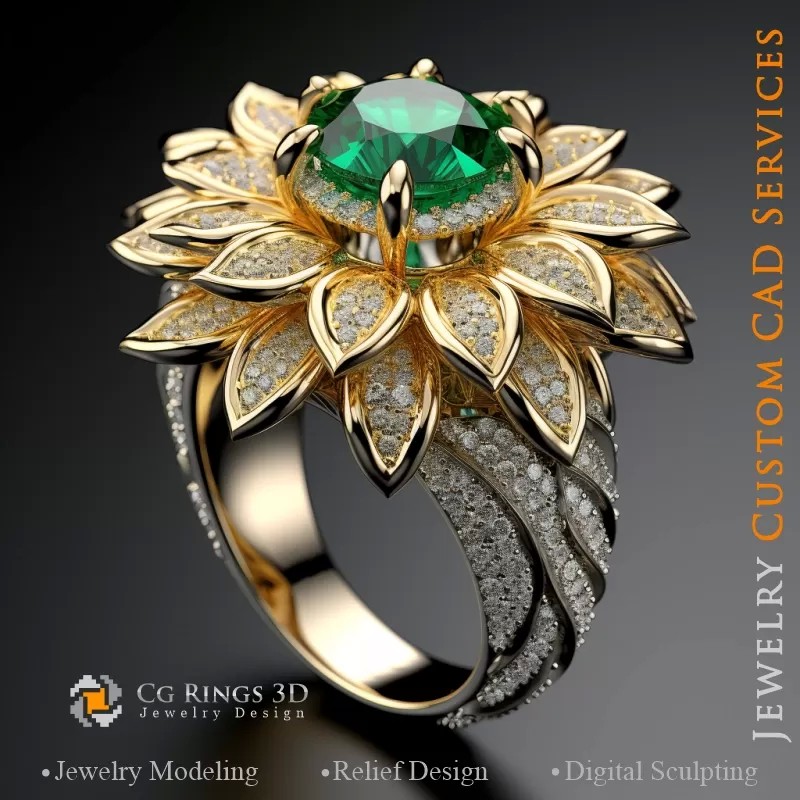 Anello Girasole - CAD 3D per Gioielli