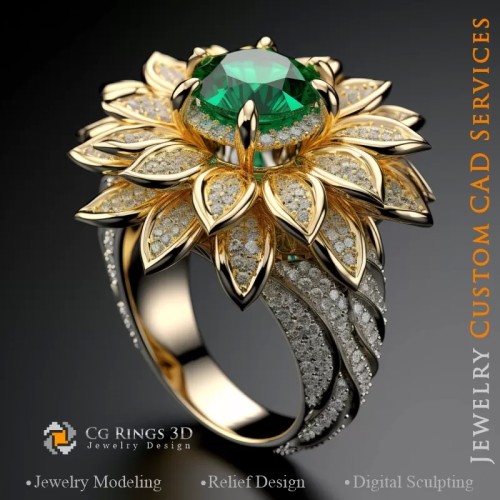 Anillo Girasol - CAD 3D de Joyería