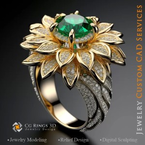 Anello Girasole - CAD 3D per Gioielli 2