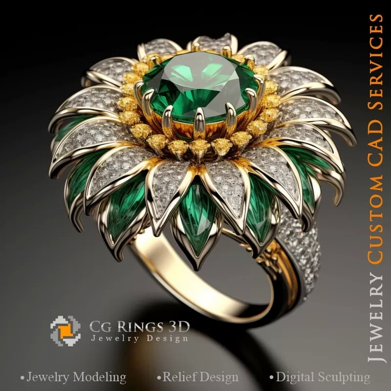 Sonnenblumen-Ring - Schmuck 3D CAD