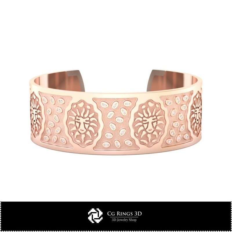 Brățară 3D zodiac femei Leu pentru acasă, Bijuterii CAD 3D, Brățări CAD 3D, Brățări 3D, Brățară tip manșetă 3D, Brățări zodiac