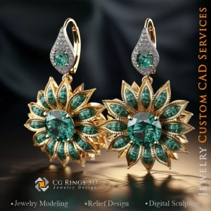 Pendientes Girasol - Joyería CAD 3D 2