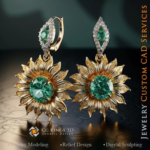 Sonnenblumen-Ohrringe - Schmuck 3D CAD