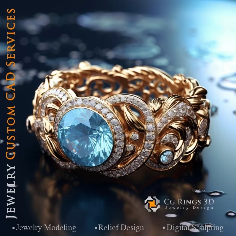 Inel cu Aquamarin si Diamante - 3D CAD Bijuterii