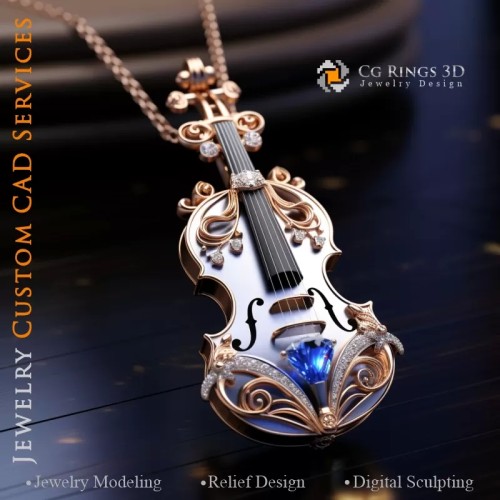 Violin Pendant - Jewelry 3D CAD