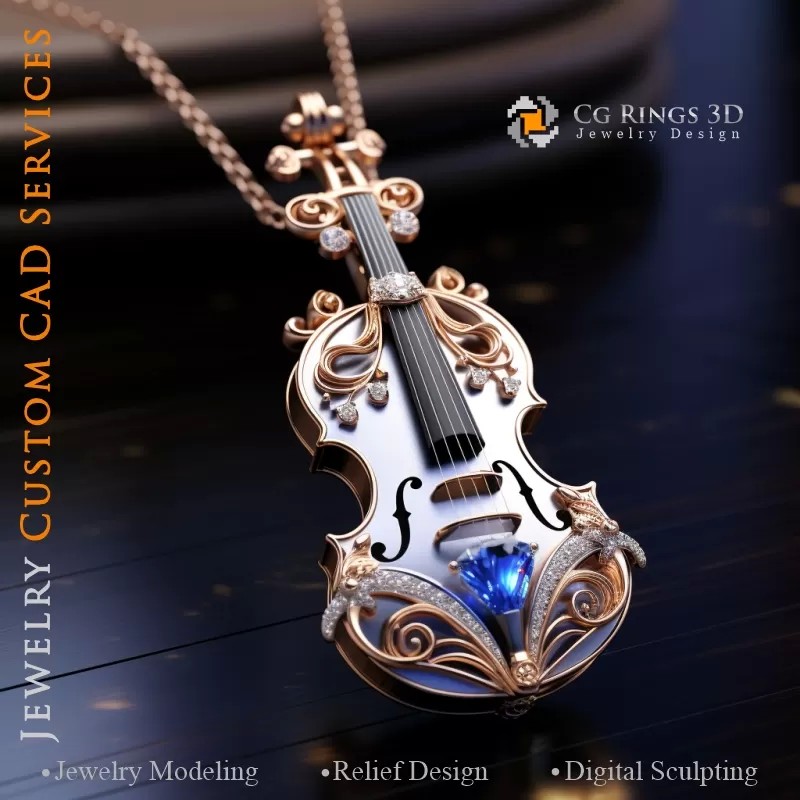 小提琴吊坠 - 珠宝 3D CAD