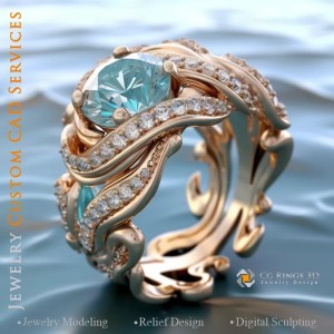 Anello con acquamarina e diamanti - Gioielli 3D CAD 2