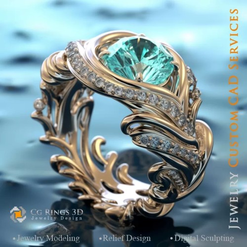 Inel cu Aquamarin si Diamante - 3D CAD Bijuterii
