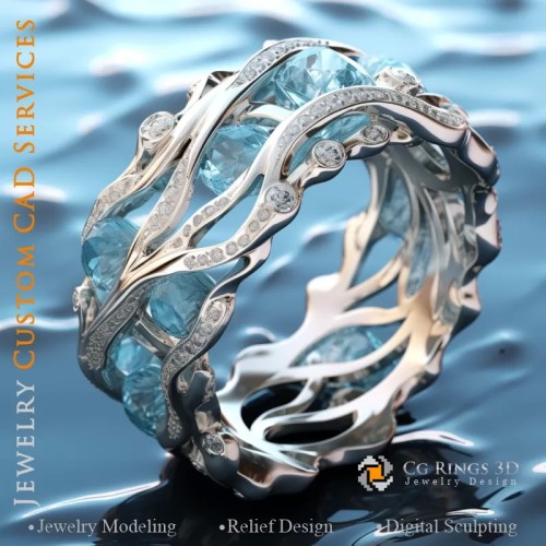 Bague avec Aigue-Marine et Diamants - Joaillerie 3D CAO