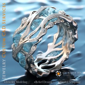 海蓝宝石与钻石戒指 - 3D CAD 珠宝 2