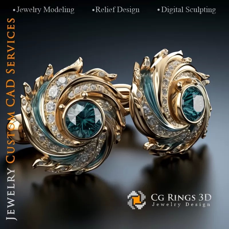 Maritime Waves Cufflinks - Jewelry 3D CAD