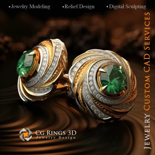 Maritime Wellen Manschettenknöpfe - Schmuck 3D CAD
