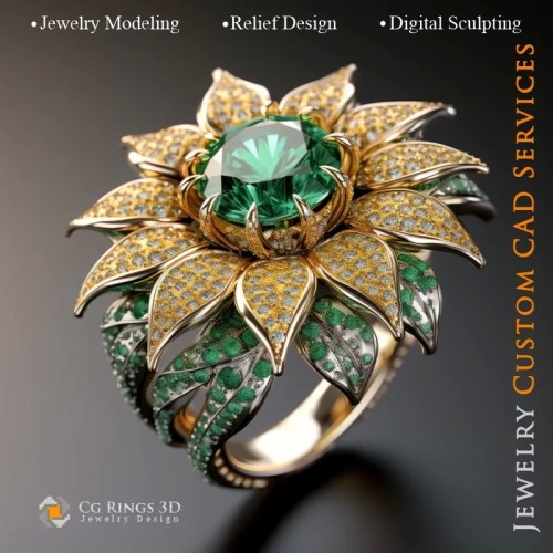 Anillo Girasol - CAD 3D de Joyería