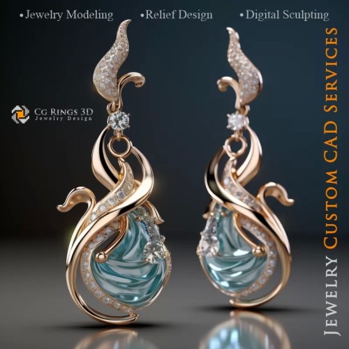 Maritime Waves Earrings - Jewelry 3D CAD