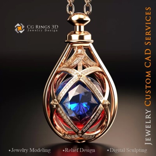 沙漏吊坠 - 珠宝3D CAD