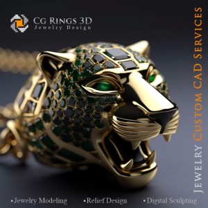 Panthere Pendant with Emeralds - Jewelry 3D