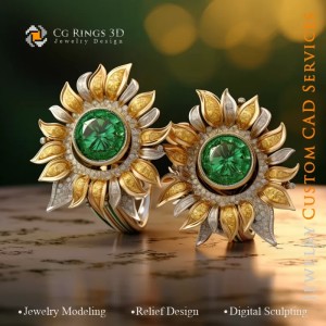 Sonnenblumen-Ohrringe - Schmuck 3D 2