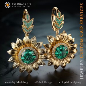 Sunflower Earrings - Jewelry 3D 2