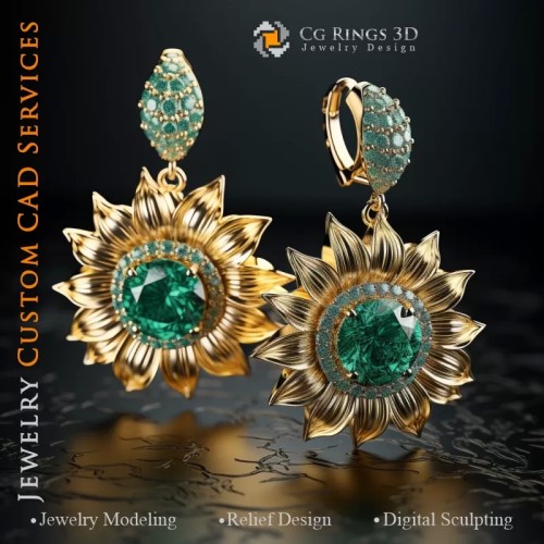 Sonnenblumen-Ohrringe - Schmuck 3D