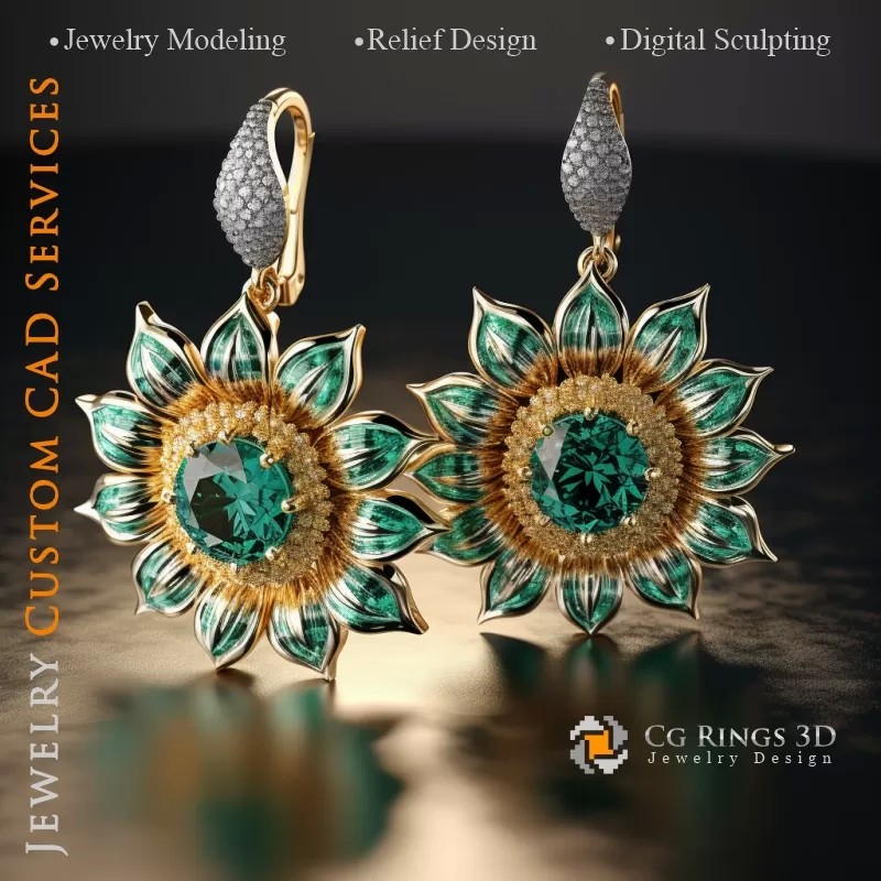 Sunflower Earrings - Jewelry 3D