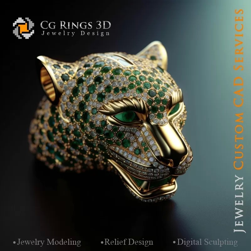 Pendente Panthere con Smeraldi - Gioielli 3D