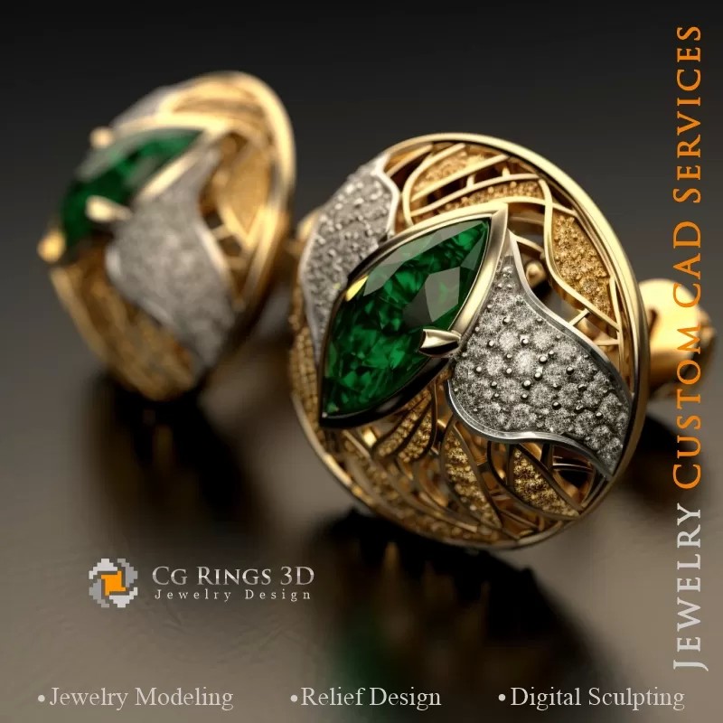 Cufflinks Leaf - Jewelry 3D