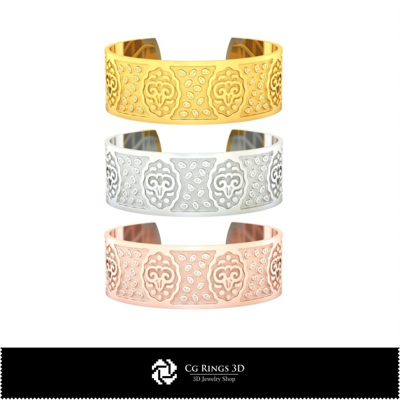 Pulsera Aries para mujer 3D, joyería CAD 3D, pulseras CAD 3D, pulseras 3D, brazalete 3D, pulseras zodiacales 3D