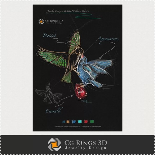 Schmuckdesign (Digital) - Vogel-Anhänger-Skizze