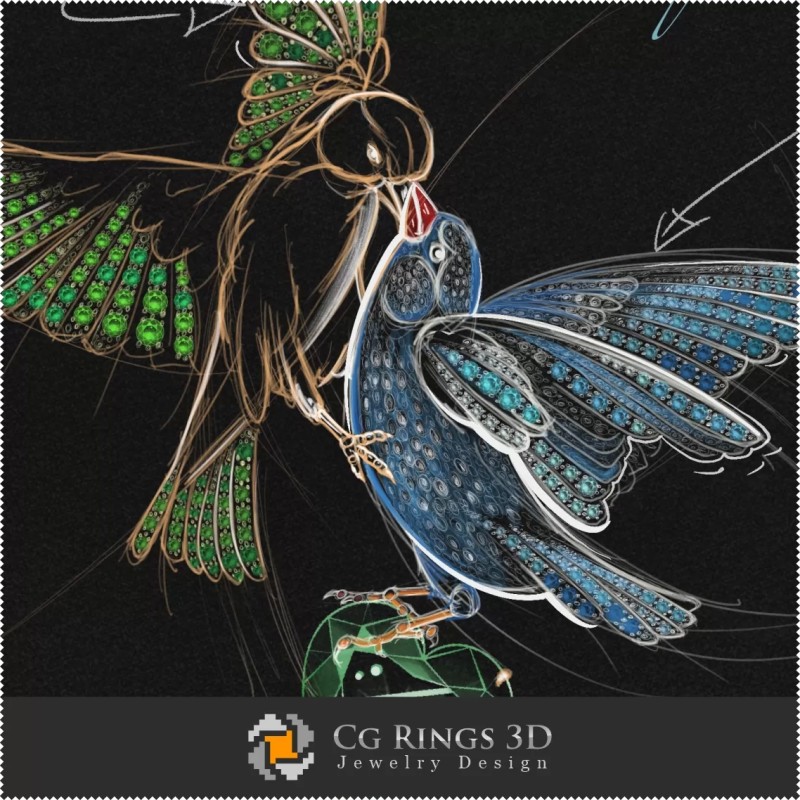 Schmuckdesign (Digital) - Vogel-Anhänger-Skizze