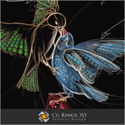 Jewelry Design (Digital) - Birds Pendant Sketch