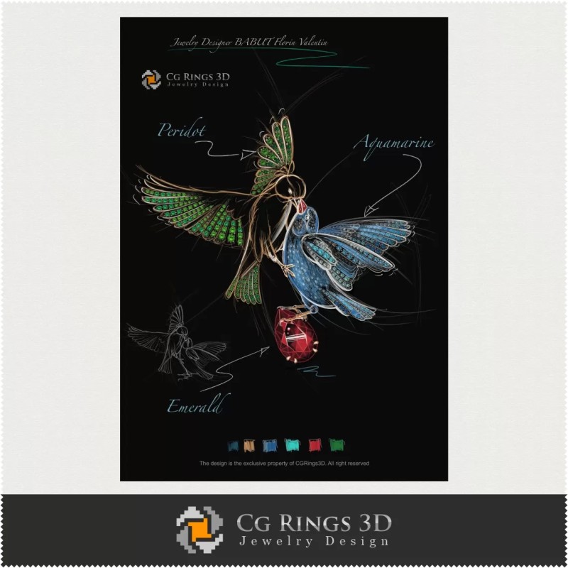 Schmuckdesign (Digital) - Vogel-Anhänger-Skizze