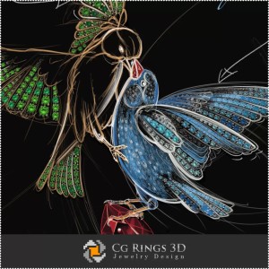 Design Joaillerie (Numérique) - Croquis Pendentif Oiseaux