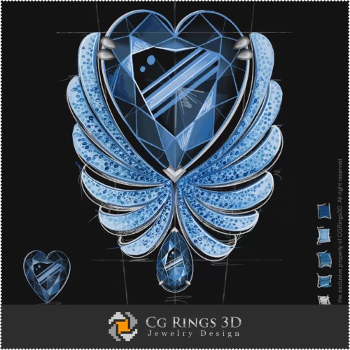 “冰雪”蓝心手链 - 珠宝设计（数字）