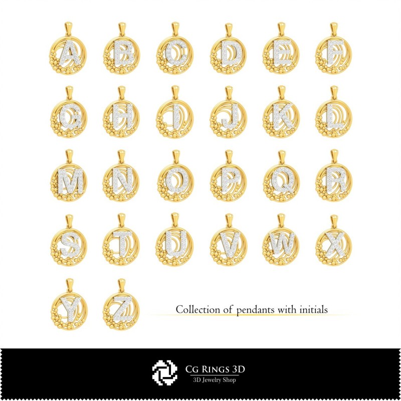 Colección 3D de colgantes con iniciales Home, CAD 3D de joyería, Colecciones de joyería CAD 3D