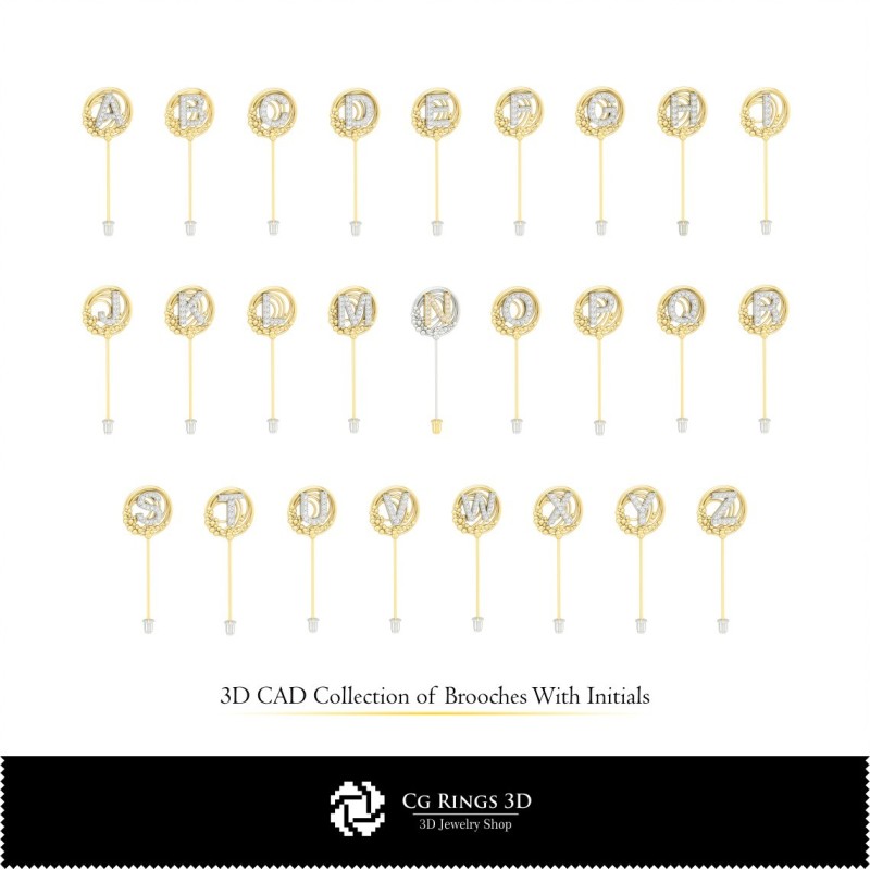 3D-Kollektion von Broschen mit Initialen Zuhause, Schmuck 3D-CAD, Schmuckkollektionen 3D-CAD